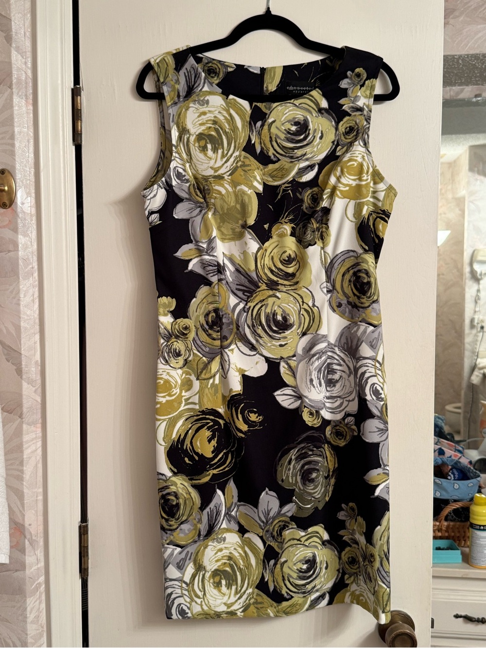 connected apparel Black Floral Midi Sheath Dress with Olive & Gray Roses
